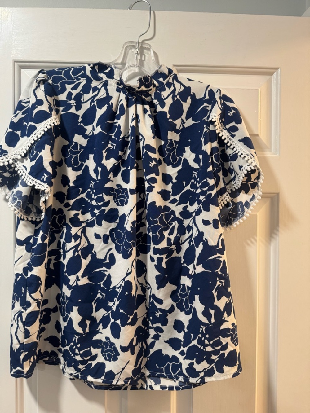 Navy & White Floral Flutter Sleeve Blouse for Women